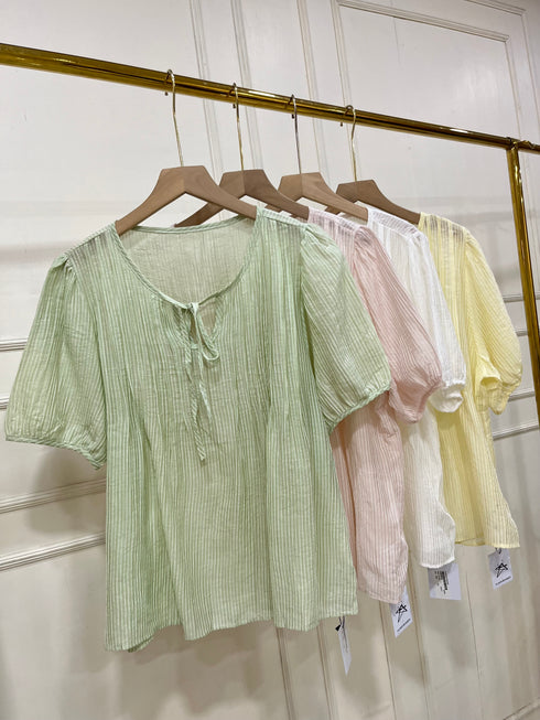 Round Neck Puff Sleeves Transparent Tops